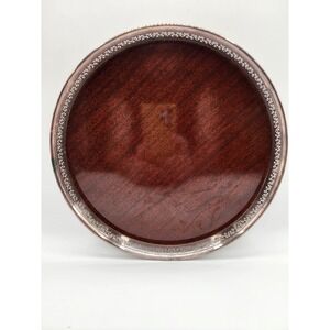 Vintage Crescent Formica Silverplate Gallery Tray Faux Wood Grain 12 Inch